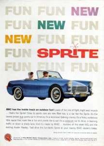 1961 Austin Healey Bug Eye Sprite Original Color Ad  