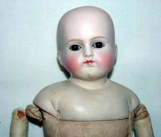   GERMAN BISQUE HEAD DOLL 20 w JOINTED CLOTH & LEATHER BODY  