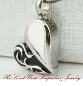 Black and White Heart Cremation Jewelry Keepsake Urn With 20 Necklace 