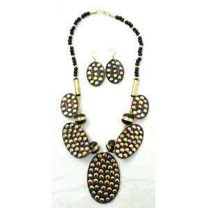  Studded Oval 3 Tone Necklace & Earrings: Everything Else