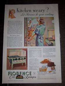 1938 Green and Tan Florence Oil Range Kitchen Stove Ad  