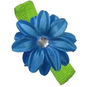 Lime Stretchy Baby Headband with a Turquiose Lilly Flower 