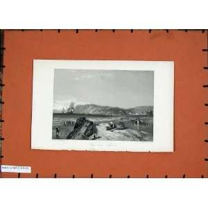   View Havre France Sailing Ship People Cliffs Old Print