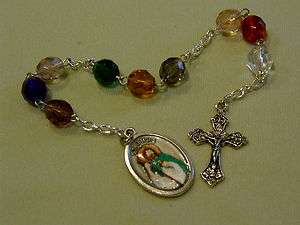 Rosary Chaplet of St. Jude, Large Multicolor Beads, Handpainted Medal 