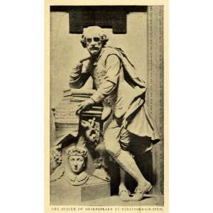 1908 Print Playwright William Shakespeare Statue Sculpture Stratford 