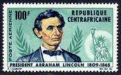 Central Africa C28,lightly hinged. Abraham Lincoln,1965.Statue of 
