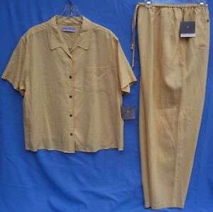 22W   VALERIE STEVENS Yellow Linen Pants & Short Sleeve Top   NWT 