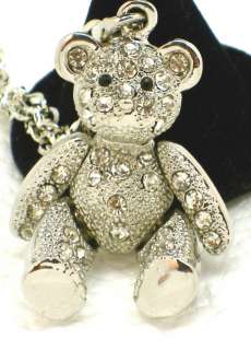 New Teddy Bear Silver Tone Crystal Pendant Necklace c77  