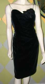 Vintage Black Velvet Wiggle Dress, Cocktail, Cachet,  