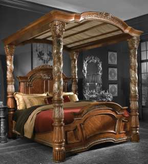 Chestnut Rococo California King Canopy Bed  