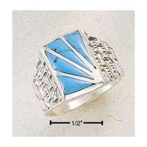  STERLING SILVER MENS TURQUOISE SUNBURST RING: Jewelry