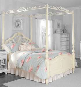 Youth Antiqued White Full Canopy Poster Bed  