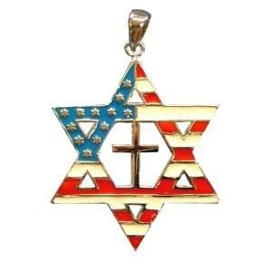  Star of David with Cross & Flag. Sterling Silver 