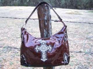 NEW Western RHINESTONE Cross Brown BLING Handbag Purse  