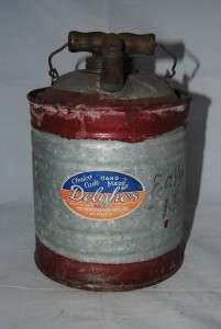 Vintage Hand Made DELPHOS mfg. Galvanized Gas can  
