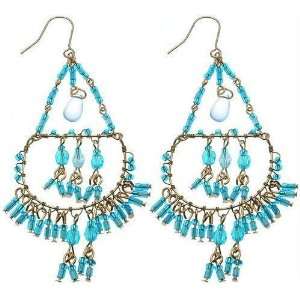  Blue Beads Double Circles Chandelier Earrings: Jewelry