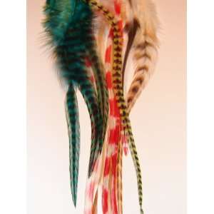   Grizzly, Barred Ginger and Tie Dye Red Premium Feather Hair Extensions