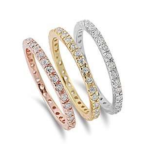  Sterling Silver 3 Color Eternity Wedding & Engagement Ring 