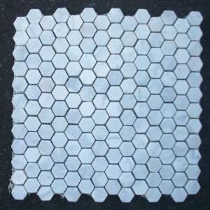 Carrara White (Bianco Carrera) 1 Hexagon Mosaic Tile Tumbled   Marble 