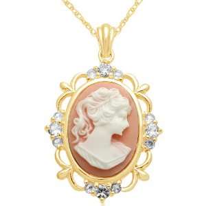   Silver Pink Cameo with Created White Sapphire Pendant, 18 Jewelry