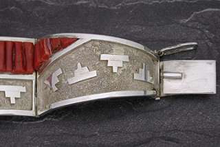 Larry Castillo Sterling Silver Inlay Coral Bracelet Native American 