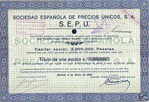 Spain bond 1934 Spanish Society One Price 1000 pesetas  