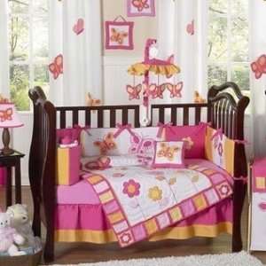    Pink and Orange Butterfly Baby Bedding   9 pc Crib Set Baby