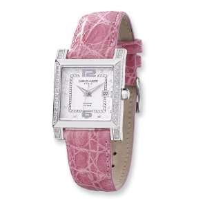   Ladies Charles Hubert Diamond Bezel Pink Leather Band Watch Jewelry