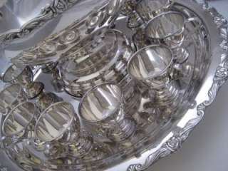 Vintage 60s SILVERPLATE PUNCH BOWL Set, Huge Footed Round TRAY, Ladle 