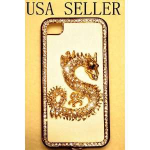  CHINESE DRAGON iPhone 4 & iPhone 4S White Leather & Bling 