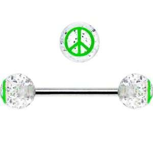    Clear Glitter Green Peace Sign Barbell Tongue Ring: Jewelry