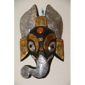  Hand Crafted Lord Ganesh Mask Wall Hanging From Nepal 
