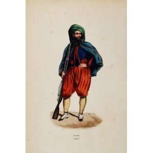  1843 Print Costume French Zouave Soldier Gun Algeria 