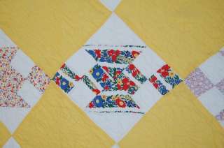 CHEERY 30s Jacobs Ladder Antique Quilt ~NICE YELLOW!  