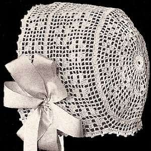 Vintage Crochet PATTERN to make   Antique Baby Hat Bonnet Thread Filet 