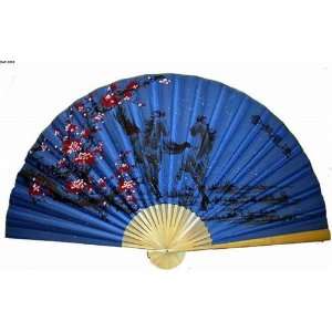   35quot; Oriental Feng Shui Wall Fan Blue Horses: Home & Kitchen