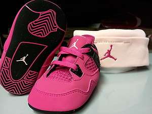 487219 601] Baby Girls Jordan 4 Retro Voltage Cherry Pink Suede Crib 
