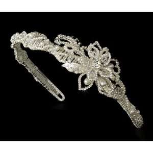 Pearl & Rhinestone Couture Side Accented Flower Bridal Headband   HP 