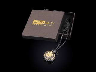Golden Rose Design Quartz Necklace Ladies Pocket Watch  