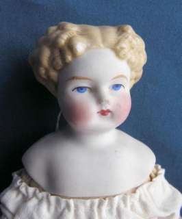 antique PARIAN SHOULDER HEAD DOLL bisque Germany blond cloth body 