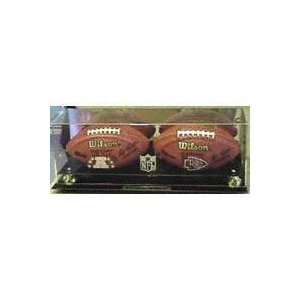  NFL Double Football Logo Display Case with Gold Risers 