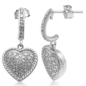   Silver Heart Earrings (1/5 cttw, I J Color, I3 Clarity): Jewelry