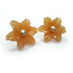  Handcrafted Red Aventurine Freshwater Pearl Flower 