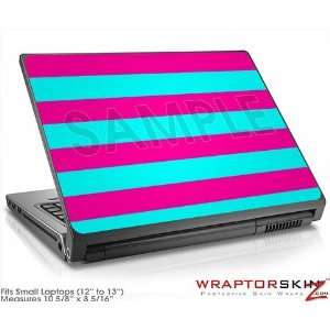 Small Laptop Skin Kearas Psycho Stripes Neon Teal and Hot Pink 