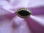 Vintage Ring Black Marquis Stone Clear Stones STERLING 