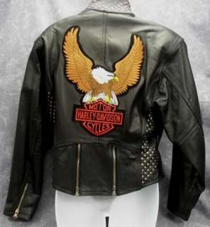   Davidson HD Black Leather EAGLE & Studs Womans Riding Jacket Size S