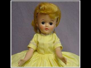 VOGUE Jill Blonde Doll 1957 wearing Tagged Yellow Mint Dress  