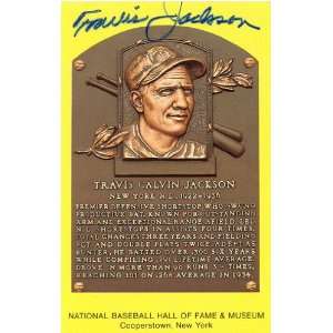  Travis Jackson Autographed Baseball HOF Plaque: Sports 