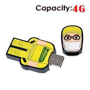  4G USB Flash Drive with Rubber Robot Doctor Shape (Yellow 