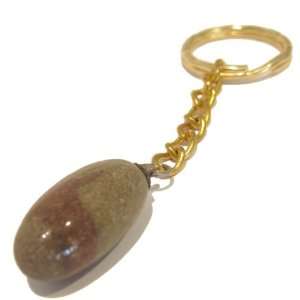 Shiva Lingam Keychain 01 Brown India Holy Egg Gold Key Ring Fob Stone 